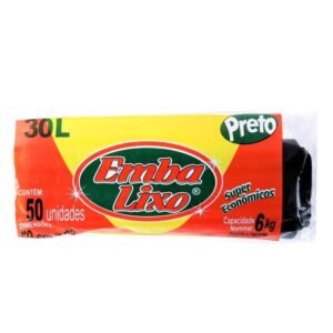 Saco de Lixo Super Econômico 30 L Preto 59x62cm 0,016 PT 50 UN Embalixo