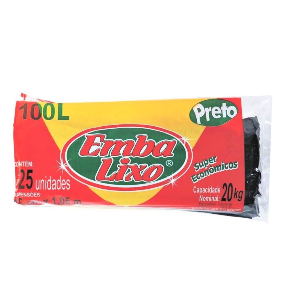 Saco de Lixo Econômico 100 L Preto 75x105cm 0,002 PT 25 UN Embalixo